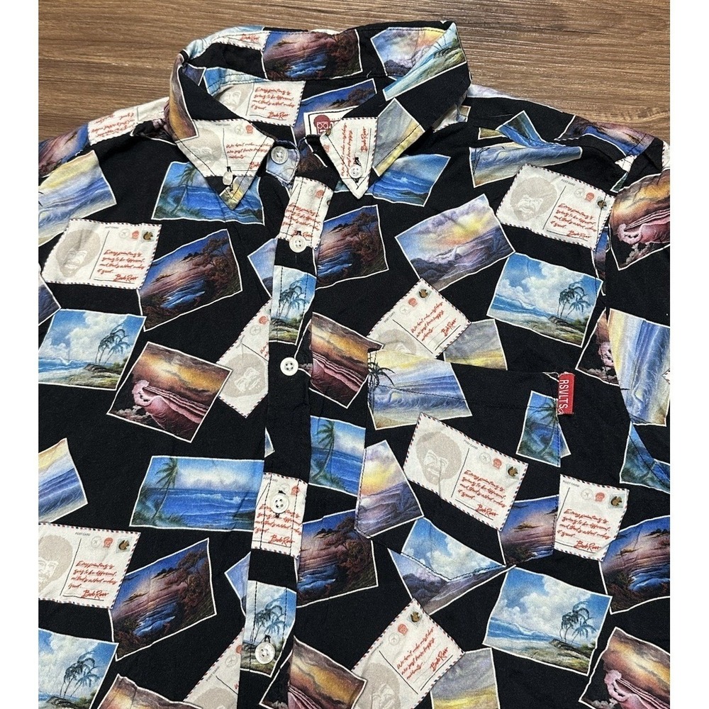 RSVLTS x Bob Ross Post Cards Printed Short Sleeve Button Up Shirt Men's Sz L